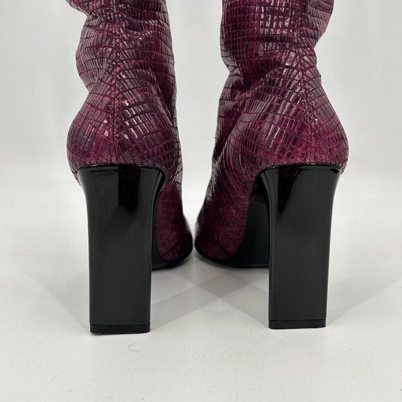 CASADEI Purple Snakeskin Print Stretch Wide Heel Square Pointed Toe Boots 7.5 - Picture 6 of 8